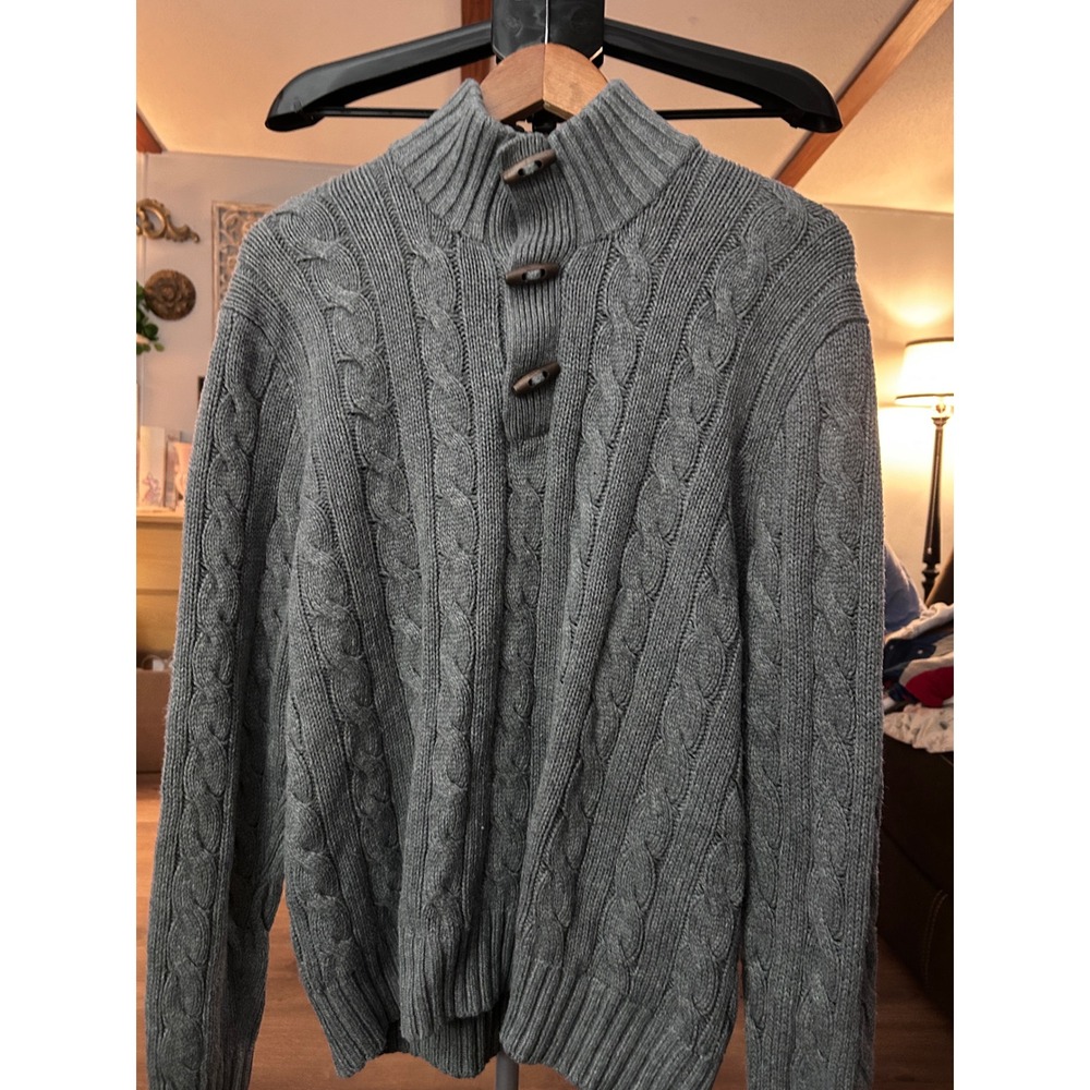 Polo by Ralph Lauren Gray Cable Knit Toggle Sweater